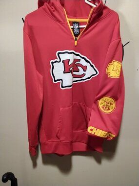 NFL Team Apparel Kansas City Chiefs 1/4 Zip Pullover Hoodie Red Men's Small